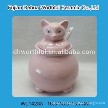 Fashion fox design ceramic storage jar with spoon